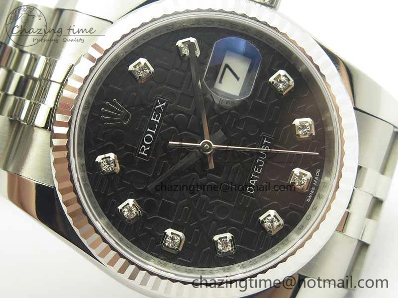 Efficient Datejust 116234 36mm DJF 1:1 Best Edition Fluted Bezel Black Com Diam Dial On SS Jubilee Bracelet SA3135 V 10719