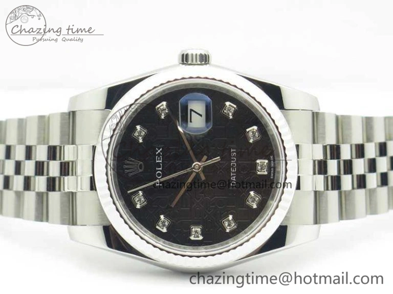 Efficient Datejust 116234 36mm DJF 1:1 Best Edition Fluted Bezel Black Com Diam Dial On SS Jubilee Bracelet SA3135 V 10719