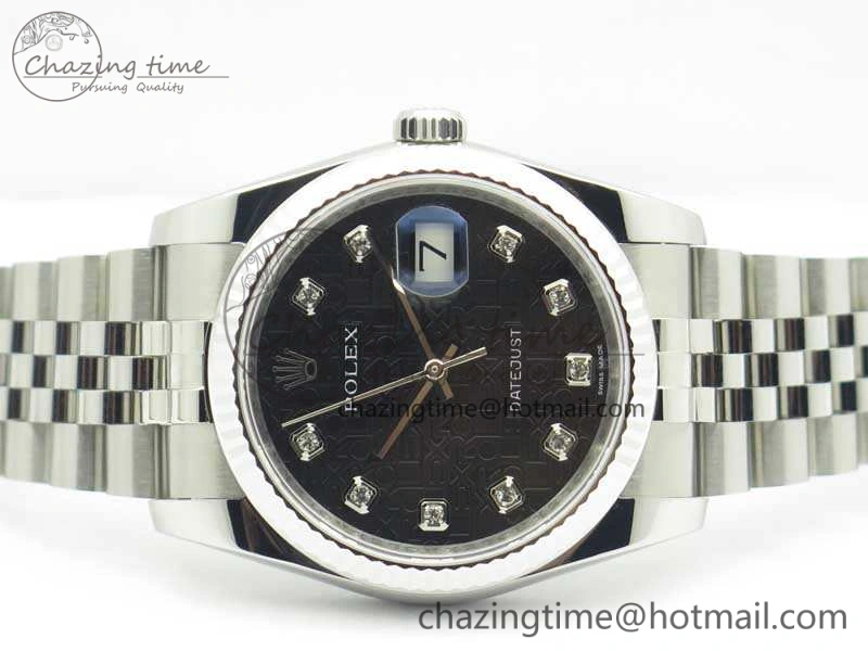 Efficient Datejust 116234 36mm DJF 1:1 Best Edition Fluted Bezel Black Com Diam Dial On SS Jubilee Bracelet SA3135 V 10719