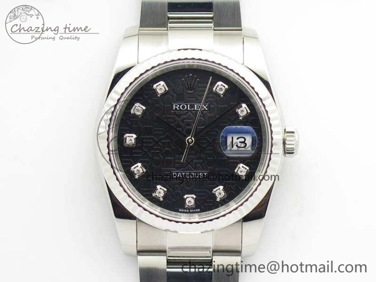 Datejust 116234 36mm DJF 1:1 Best Edition Fluted Bezel Black Com Diam Dial On SS Oyster Bracelet SA SoftTouch 3523