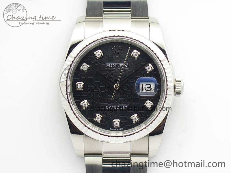 Datejust 116234 36mm DJF 1:1 Best Edition Fluted Bezel Black Com Diam Dial On SS Oyster Bracelet SA SoftTouch 3523