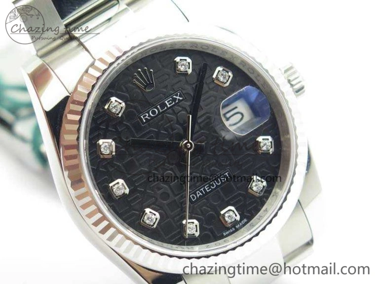 Datejust 116234 36mm DJF 1:1 Best Edition Fluted Bezel Black Com Diam Dial On SS Oyster Bracelet SA SoftTouch 3523