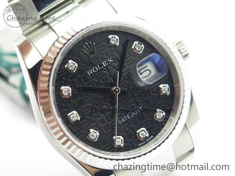 Datejust 116234 36mm DJF 1:1 Best Edition Fluted Bezel Black Com Diam Dial On SS Oyster Bracelet SA SoftTouch 3523