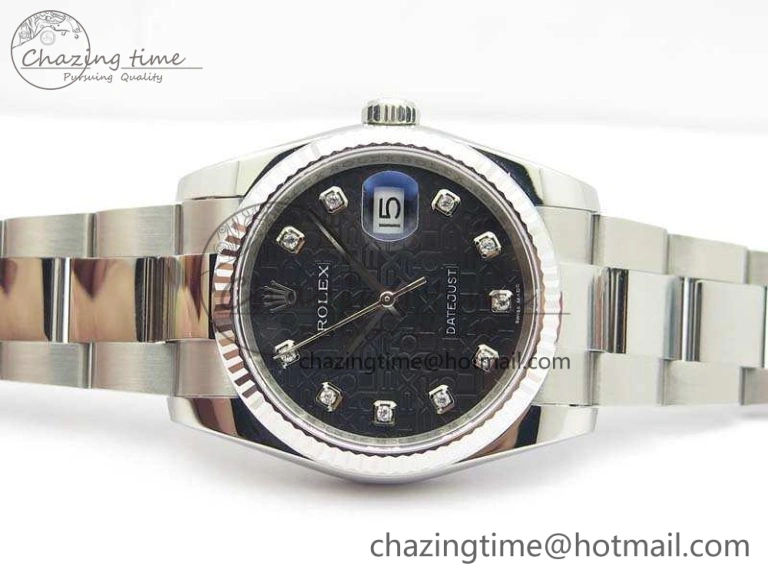 Datejust 116234 36mm DJF 1:1 Best Edition Fluted Bezel Black Com Diam Dial On SS Oyster Bracelet SA SoftTouch 3523