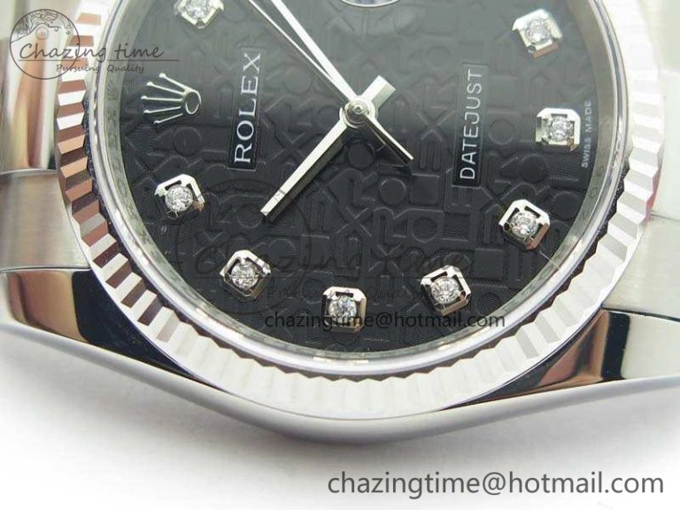Datejust 116234 36mm DJF 1:1 Best Edition Fluted Bezel Black Com Diam Dial On SS Oyster Bracelet SA SoftTouch 3523