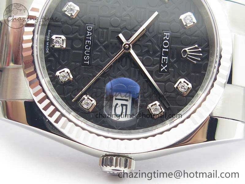 Datejust 116234 36mm DJF 1:1 Best Edition Fluted Bezel Black Com Diam Dial On SS Oyster Bracelet SA SoftTouch 3523
