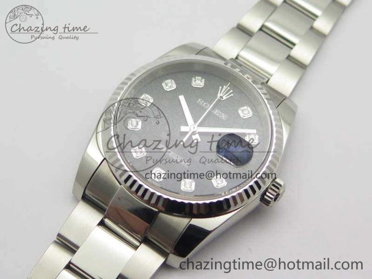 Datejust 116234 36mm DJF 1:1 Best Edition Fluted Bezel Black Com Diam Dial On SS Oyster Bracelet SA SoftTouch 3523