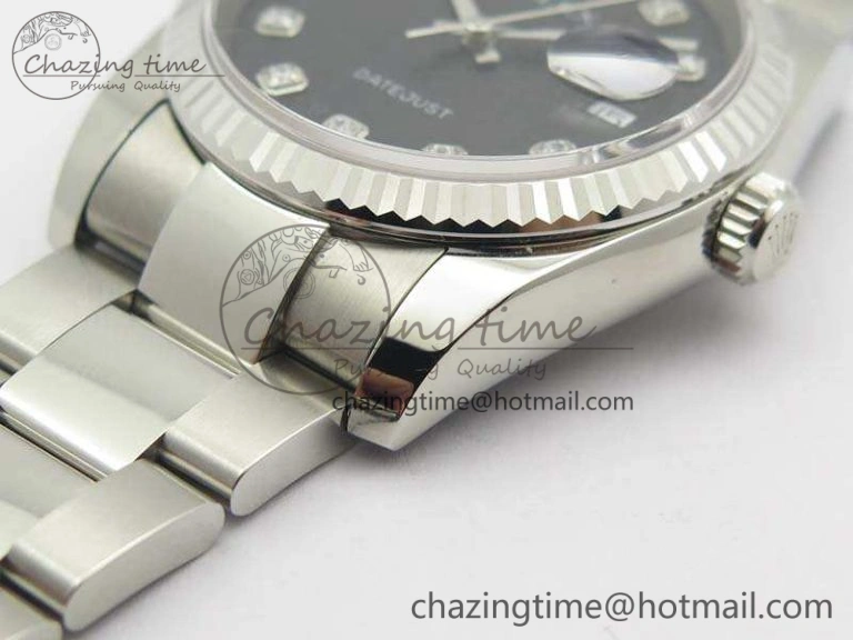 Datejust 116234 36mm DJF 1:1 Best Edition Fluted Bezel Black Com Diam Dial On SS Oyster Bracelet SA SoftTouch 3523