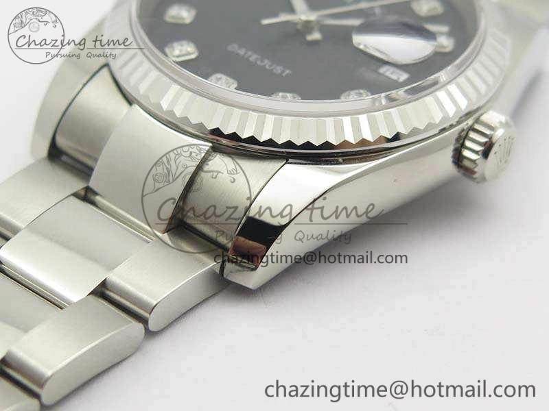Datejust 116234 36mm DJF 1:1 Best Edition Fluted Bezel Black Com Diam Dial On SS Oyster Bracelet SA SoftTouch 3523