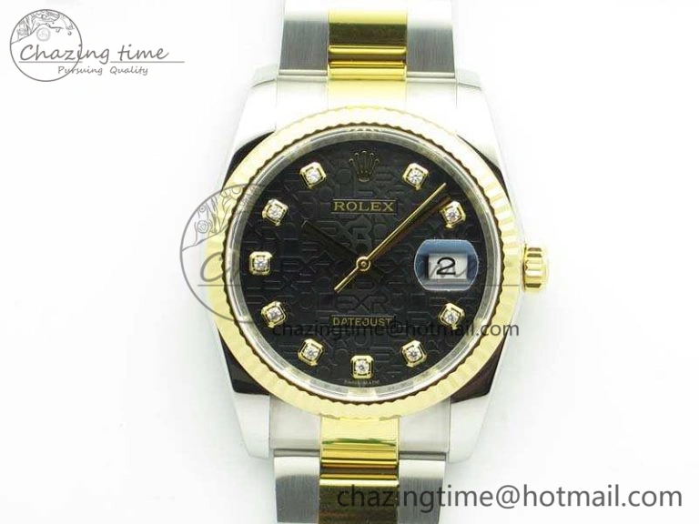 Stylish Datejust 116234 36mm DJF 1:1 Best Edition Fluted Black Com Dial On SS YG Oyster Bracelet SA3135 V 10735