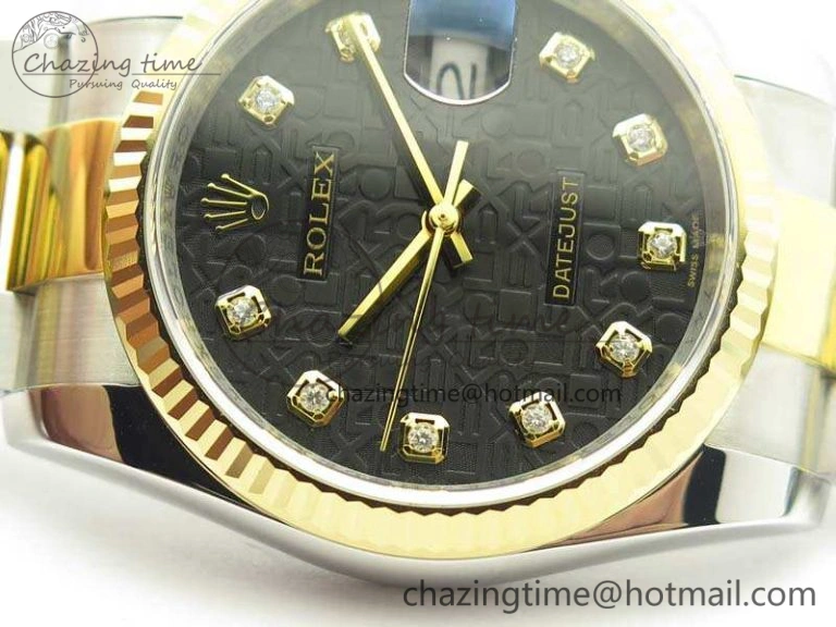 Datejust 116234 36mm DJF 1:1 Best Edition Fluted Black Com Dial On SS YG Oyster Bracelet SA3135 V Elegant 3485