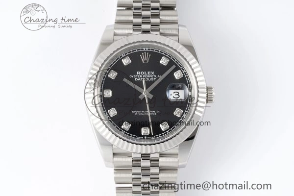 ModernLook Datejust 126334 41mm Jubilee 904L SS SS Black Moissanite Clean VR 1896