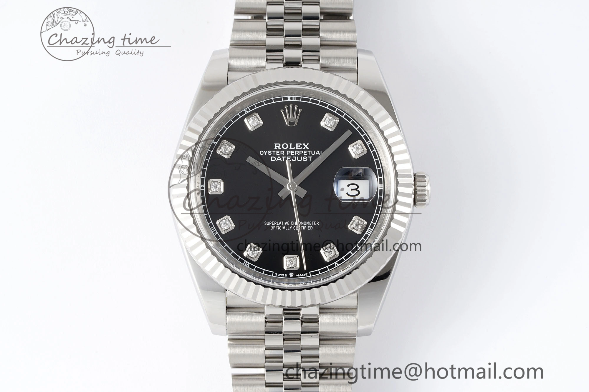 ModernLook Datejust 126334 41mm Jubilee 904L SS SS Black Moissanite Clean VR 1896