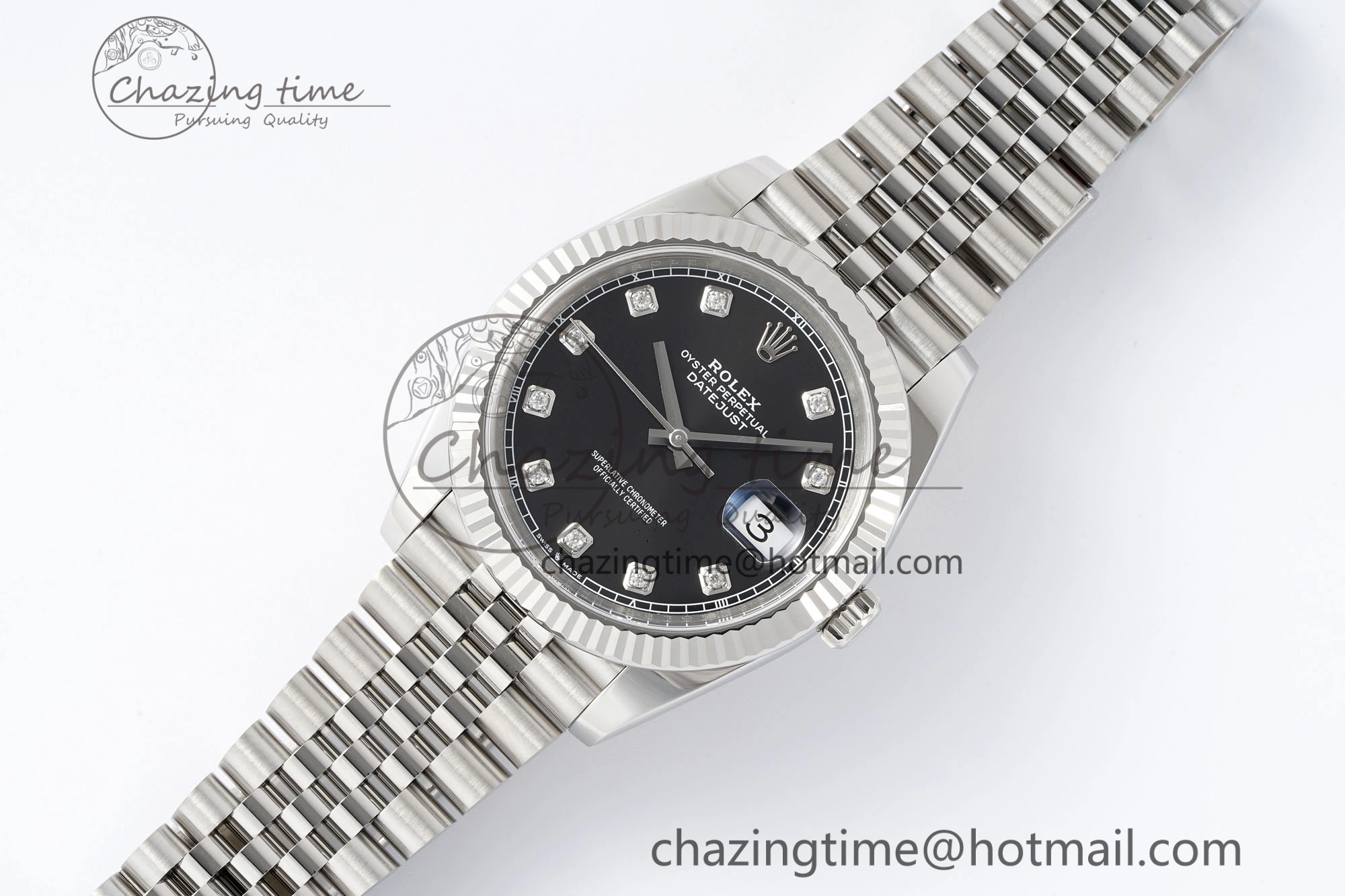 ModernLook Datejust 126334 41mm Jubilee 904L SS SS Black Moissanite Clean VR 1896
