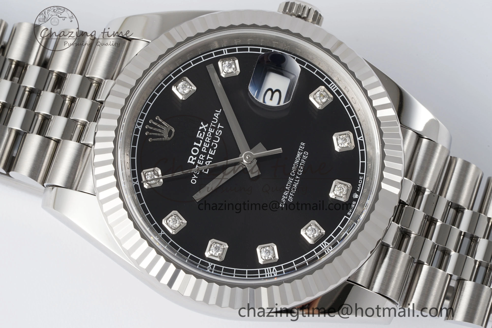 ModernLook Datejust 126334 41mm Jubilee 904L SS SS Black Moissanite Clean VR 1896