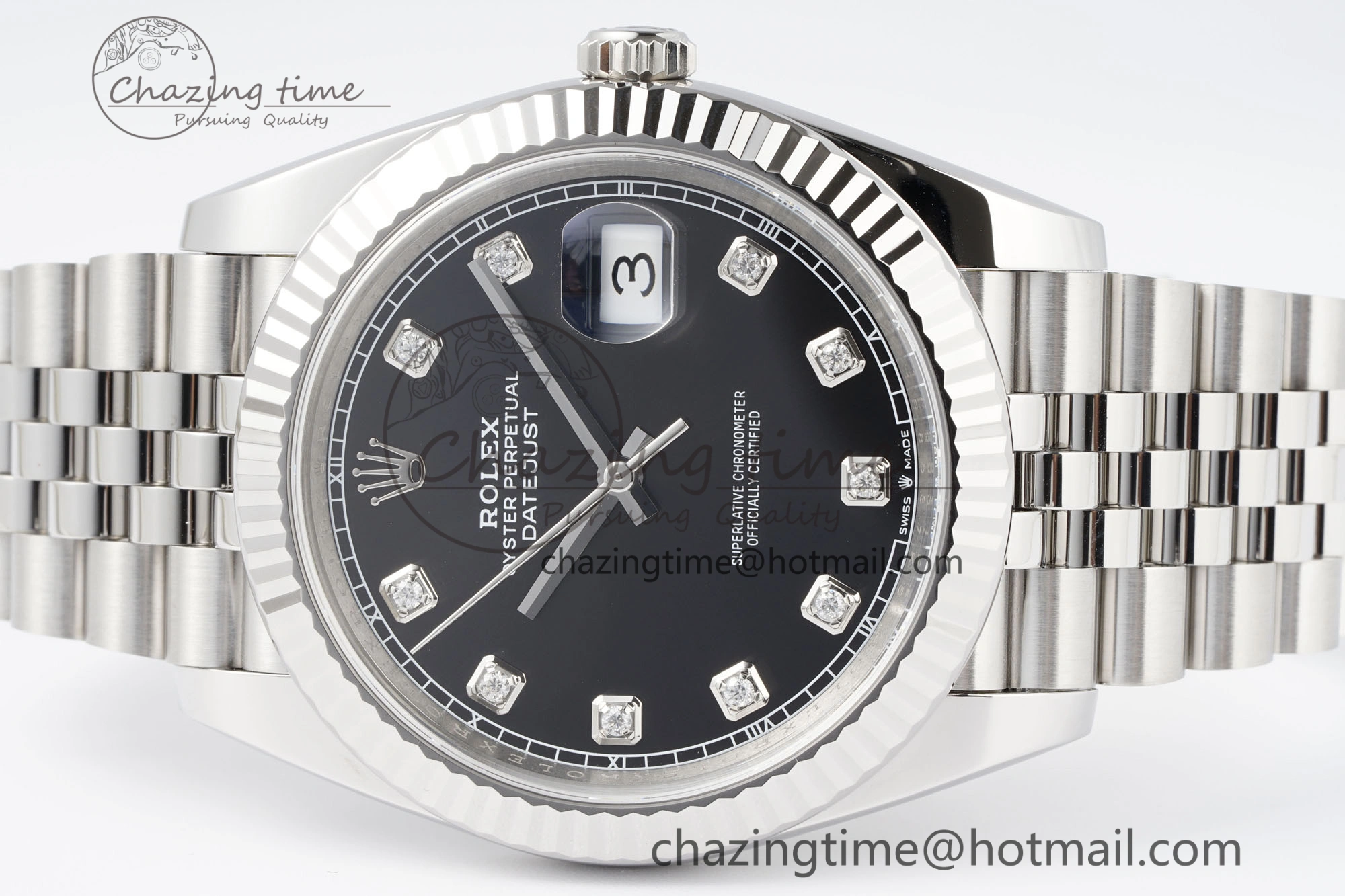 ModernLook Datejust 126334 41mm Jubilee 904L SS SS Black Moissanite Clean VR 1896