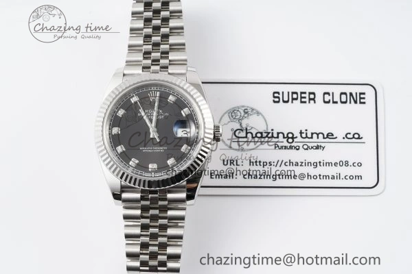 ModernLook Datejust 126334 41mm Jubilee 904L SS SS Black Moissanite Clean VR 1896