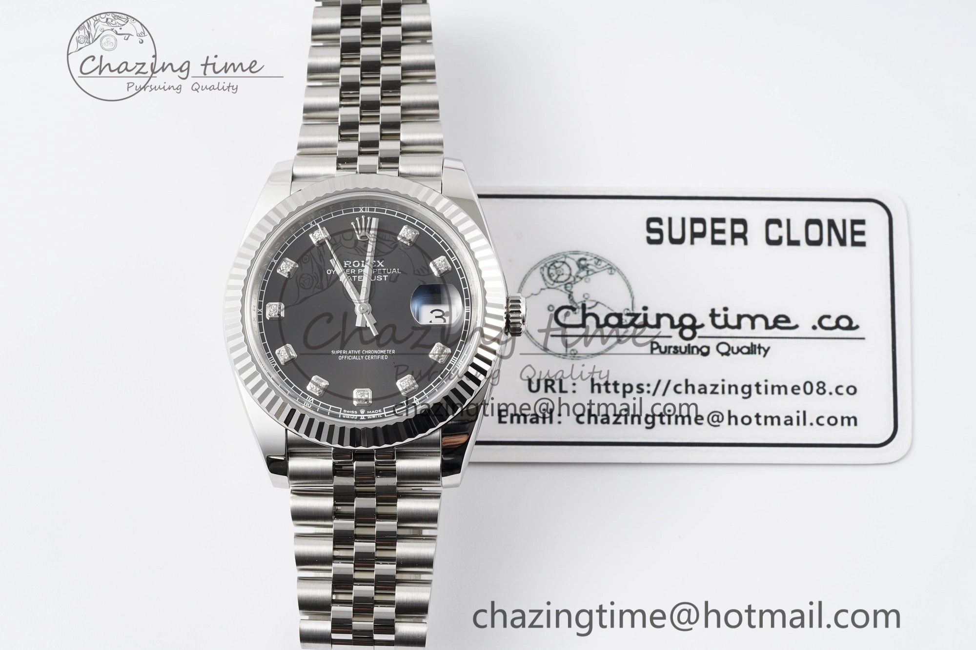 ModernLook Datejust 126334 41mm Jubilee 904L SS SS Black Moissanite Clean VR 1896