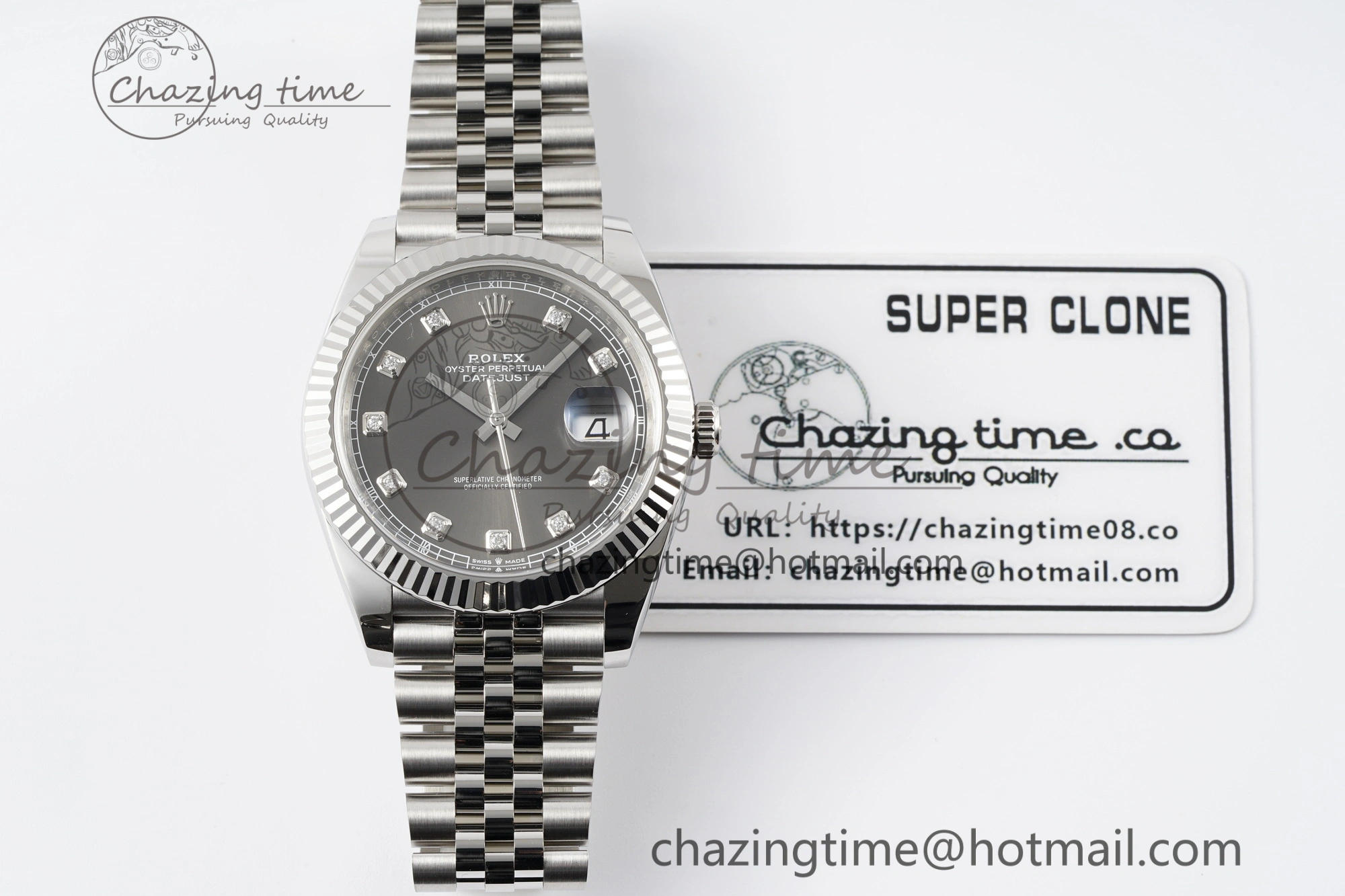 HighPerformance Datejust 126334 41mm Jubilee 904L SS SS Grey Moissanite Clean VR 1835