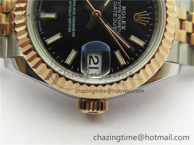 WaterResistant Datejust 28mm 279173 SS RG BP Maker Best Edition Black Dial on SS RG Jubilee Bracelet ETA 2580