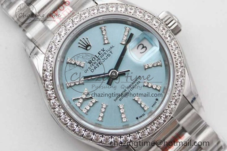 Sophisticated Datejust 28mm 279179 SS Crystals TWF Best Edition Blue Dial Star Crystals Markers on SS Oyster Bracelet NH 10193