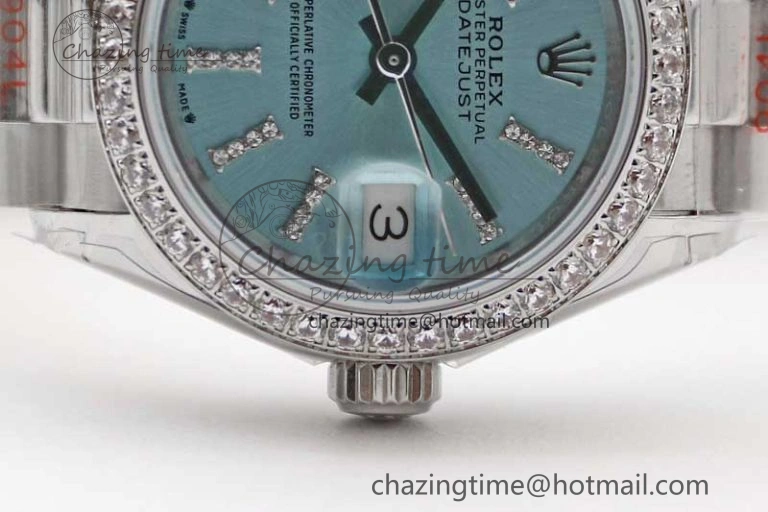 Sophisticated Datejust 28mm 279179 SS Crystals TWF Best Edition Blue Dial Star Crystals Markers on SS Oyster Bracelet NH 10193