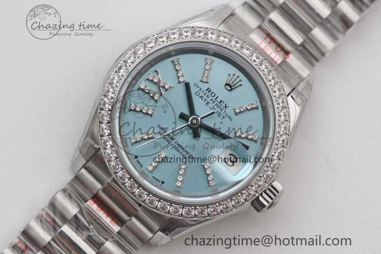 Sophisticated Datejust 28mm 279179 SS Crystals TWF Best Edition Blue Dial Star Crystals Markers on SS Oyster Bracelet NH 10193