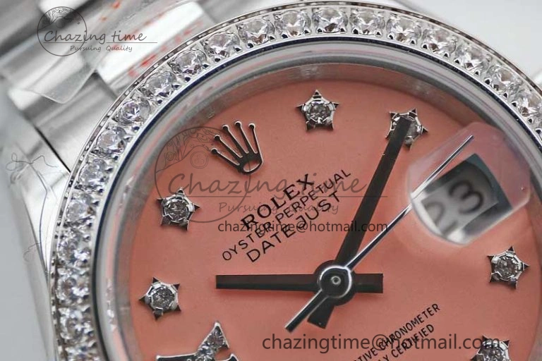 Datejust 28mm 279179 SS Crystals TWF Best Edition Pink Dial Star Crystals Markers on SS Oyster Bracelet NH Practical 10195