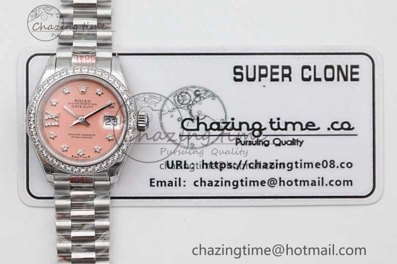 Datejust 28mm 279179 SS Crystals TWF Best Edition Pink Dial Star Crystals Markers on SS Oyster Bracelet NH Practical 10195