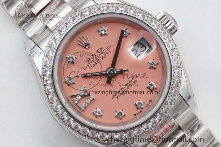 Datejust 28mm 279179 SS Crystals TWF Best Edition Pink Dial Star Crystals Markers on SS Oyster Bracelet NH Practical 10195
