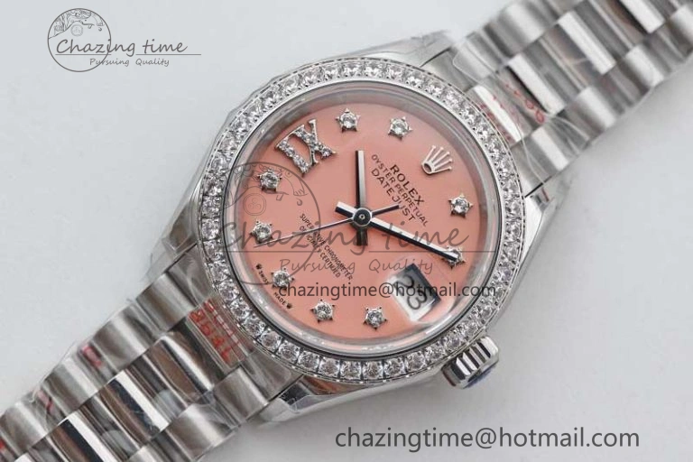 Datejust 28mm 279179 SS Crystals TWF Best Edition Pink Dial Star Crystals Markers on SS Oyster Bracelet NH Practical 10195