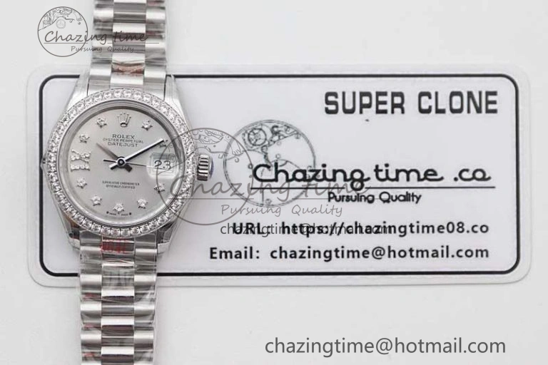 Datejust 28mm 279179 SS Crystals TWF Best Edition Silver Dial Star Crystals Markers on SS Oyster Bracelet NH Flexible 2145