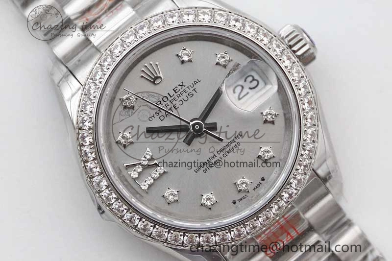 Datejust 28mm 279179 SS Crystals TWF Best Edition Silver Dial Star Crystals Markers on SS Oyster Bracelet NH Flexible 2145