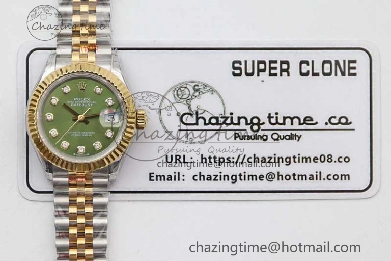 HighQuality Datejust 28mm 279179 SS YG TWF Best Edition Green Diamonds Markers Dial on SS YG Jubilee Bracelet NH 2140