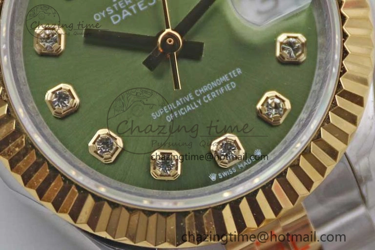 HighQuality Datejust 28mm 279179 SS YG TWF Best Edition Green Diamonds Markers Dial on SS YG Jubilee Bracelet NH 2140