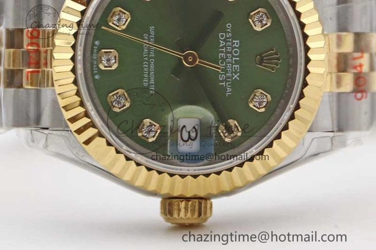 HighQuality Datejust 28mm 279179 SS YG TWF Best Edition Green Diamonds Markers Dial on SS YG Jubilee Bracelet NH 2140
