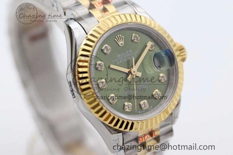 HighQuality Datejust 28mm 279179 SS YG TWF Best Edition Green Diamonds Markers Dial on SS YG Jubilee Bracelet NH 2140