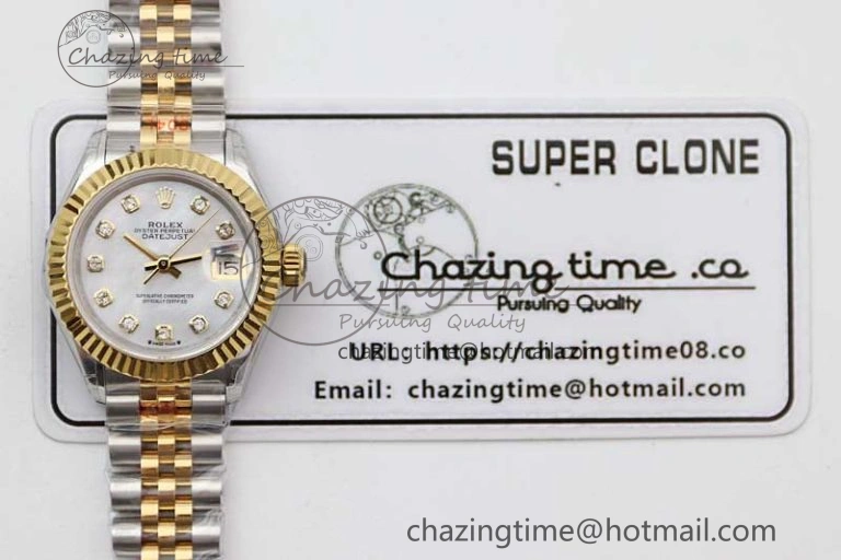 Lightweight Datejust 28mm 279179 SS YG TWF Best Edition White Diamonds Markers Dial on SS YG Jubilee Bracelet NH 10192