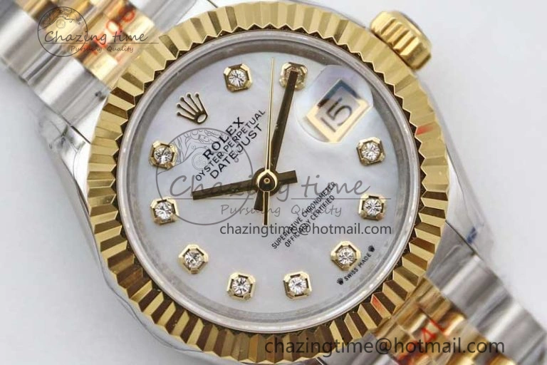 Lightweight Datejust 28mm 279179 SS YG TWF Best Edition White Diamonds Markers Dial on SS YG Jubilee Bracelet NH 10192