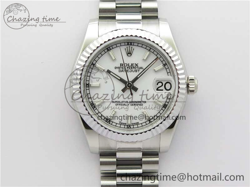 Datejust 31mm 178274 SS GSF Best Edition White Stick Markers Dial on SS President Bracelet SEIKO NH05A Stretchable 3059