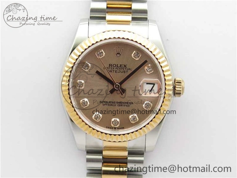 Datejust 31mm 178274 SS RG GSF Best Edition Pink Crystal Markers Dial on SS RG President Bracelet SEIKO NH05A Thermal 10500