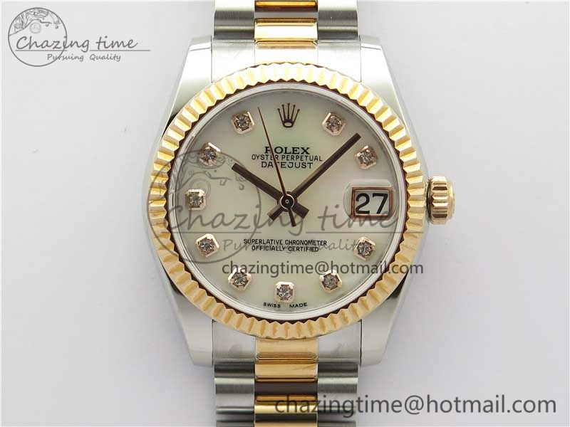 Datejust 31mm 178274 SS RG GSF Best Edition White MOP Crystal Markers Dial on SS RG President Bracelet SEIKO NH05A Neat 3053
