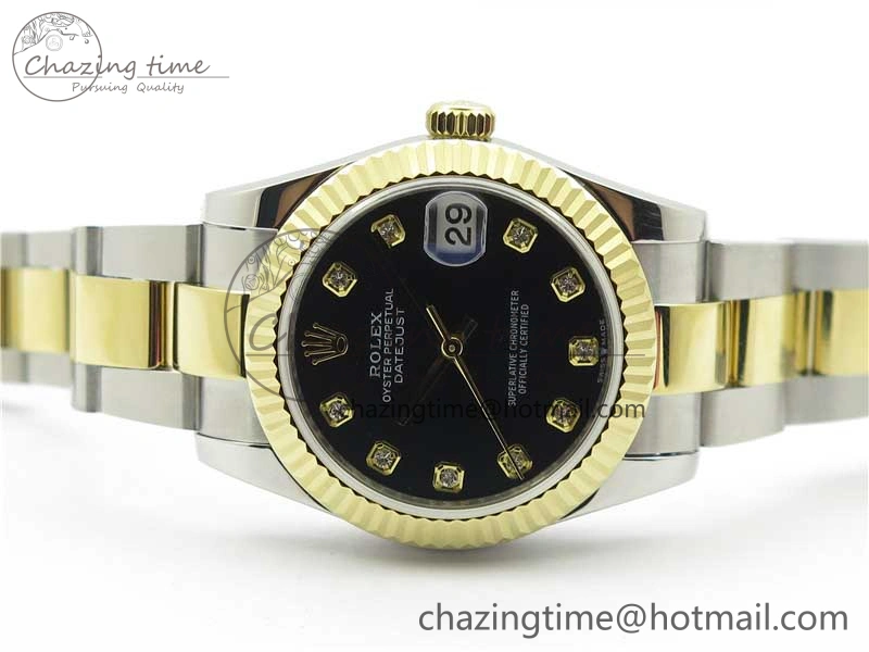 Snug Datejust 31mm 278273 SS YG BP Maker Best Edition Black Diamonds Dial on SS YG Oyster Bracelet 10391