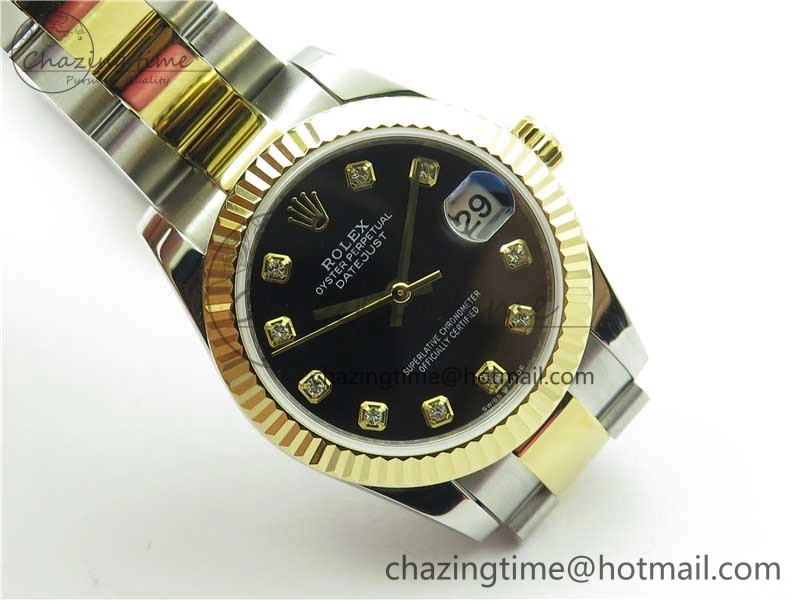 Snug Datejust 31mm 278273 SS YG BP Maker Best Edition Black Diamonds Dial on SS YG Oyster Bracelet 10391