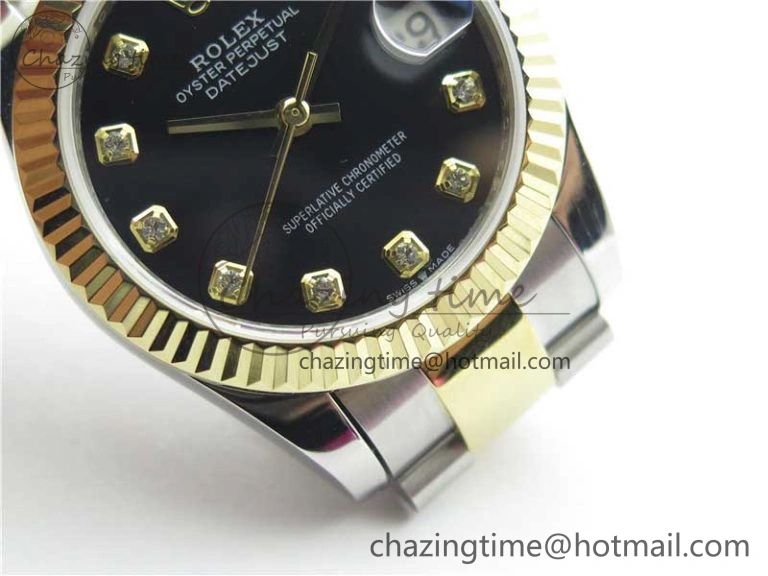 Snug Datejust 31mm 278273 SS YG BP Maker Best Edition Black Diamonds Dial on SS YG Oyster Bracelet 10391