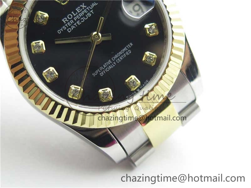 Snug Datejust 31mm 278273 SS YG BP Maker Best Edition Black Diamonds Dial on SS YG Oyster Bracelet 10391
