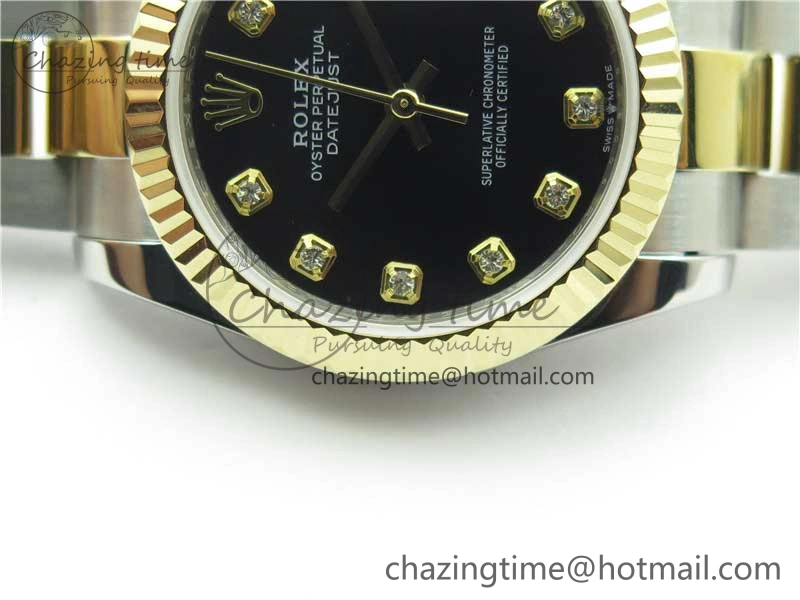 Snug Datejust 31mm 278273 SS YG BP Maker Best Edition Black Diamonds Dial on SS YG Oyster Bracelet 10391