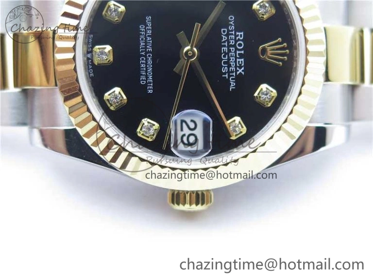 Snug Datejust 31mm 278273 SS YG BP Maker Best Edition Black Diamonds Dial on SS YG Oyster Bracelet 10391