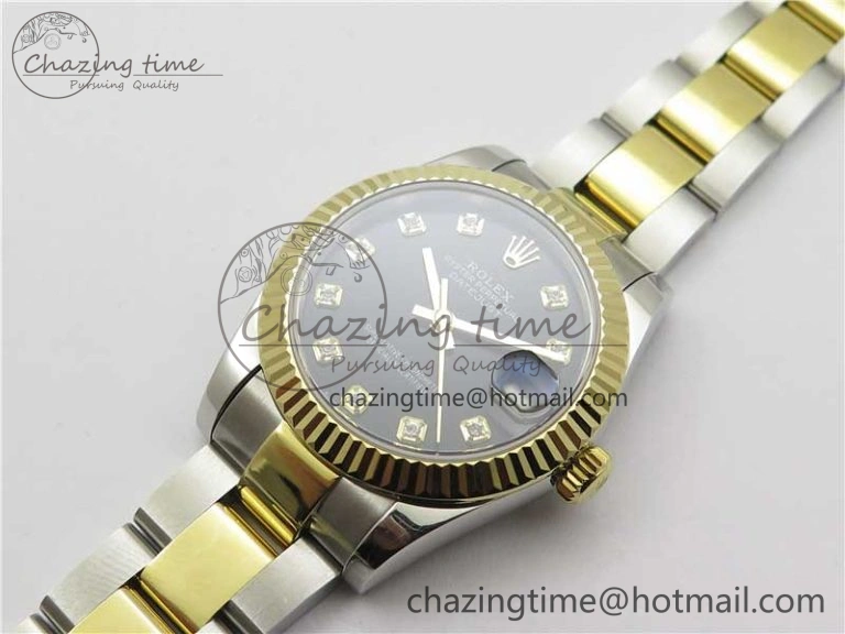 Snug Datejust 31mm 278273 SS YG BP Maker Best Edition Black Diamonds Dial on SS YG Oyster Bracelet 10391