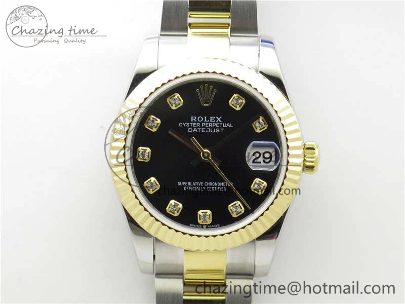 Snug Datejust 31mm 278273 SS YG BP Maker Best Edition Black Diamonds Dial on SS YG Oyster Bracelet 10391